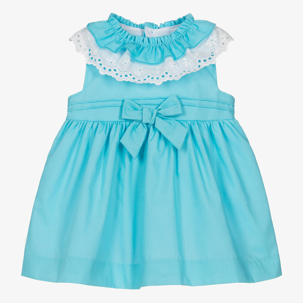 Miranda-Baby Girls Turquoise Blue Cotton Dress | Childrensalon Outlet