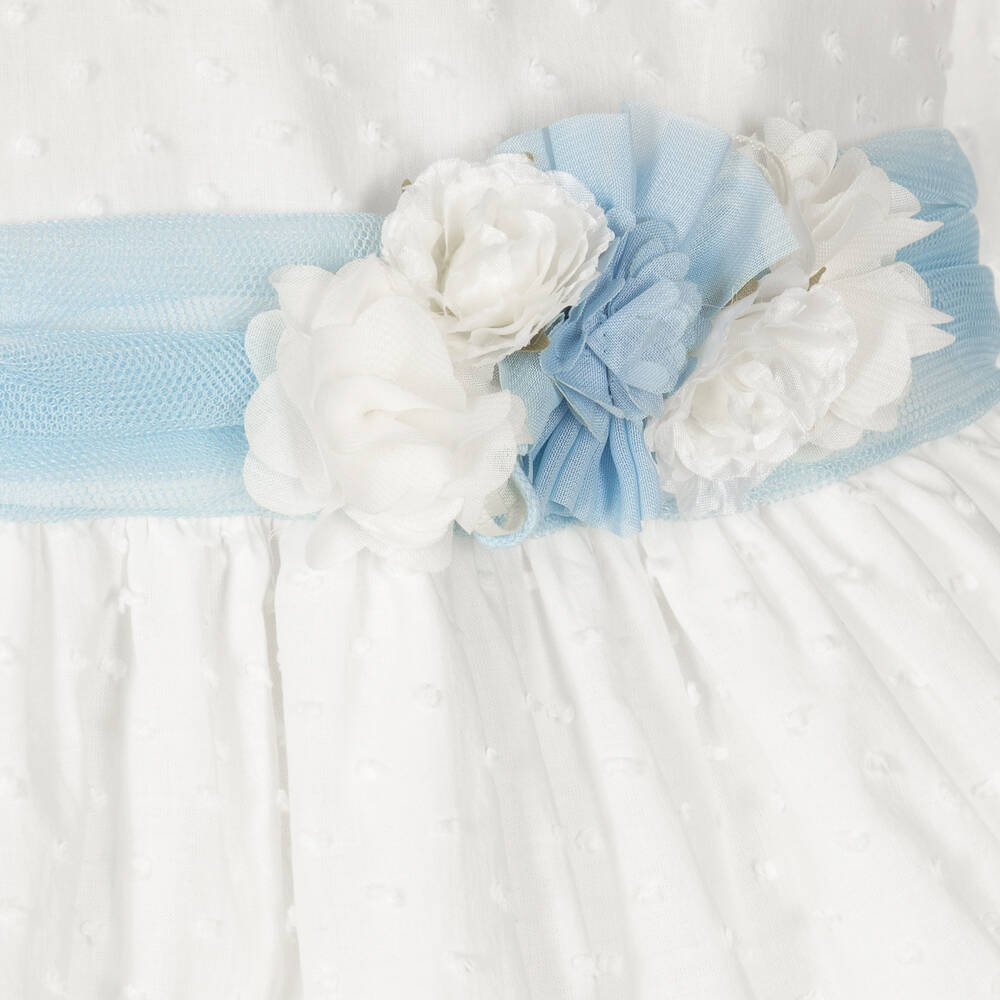 Miranda-Бело-голубое платье с цветами и чепчик | Childrensalon Outlet