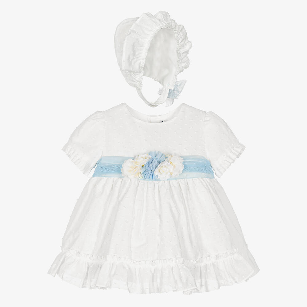 Miranda-Baby Girls White & Blue Floral Dress Set | Childrensalon Outlet