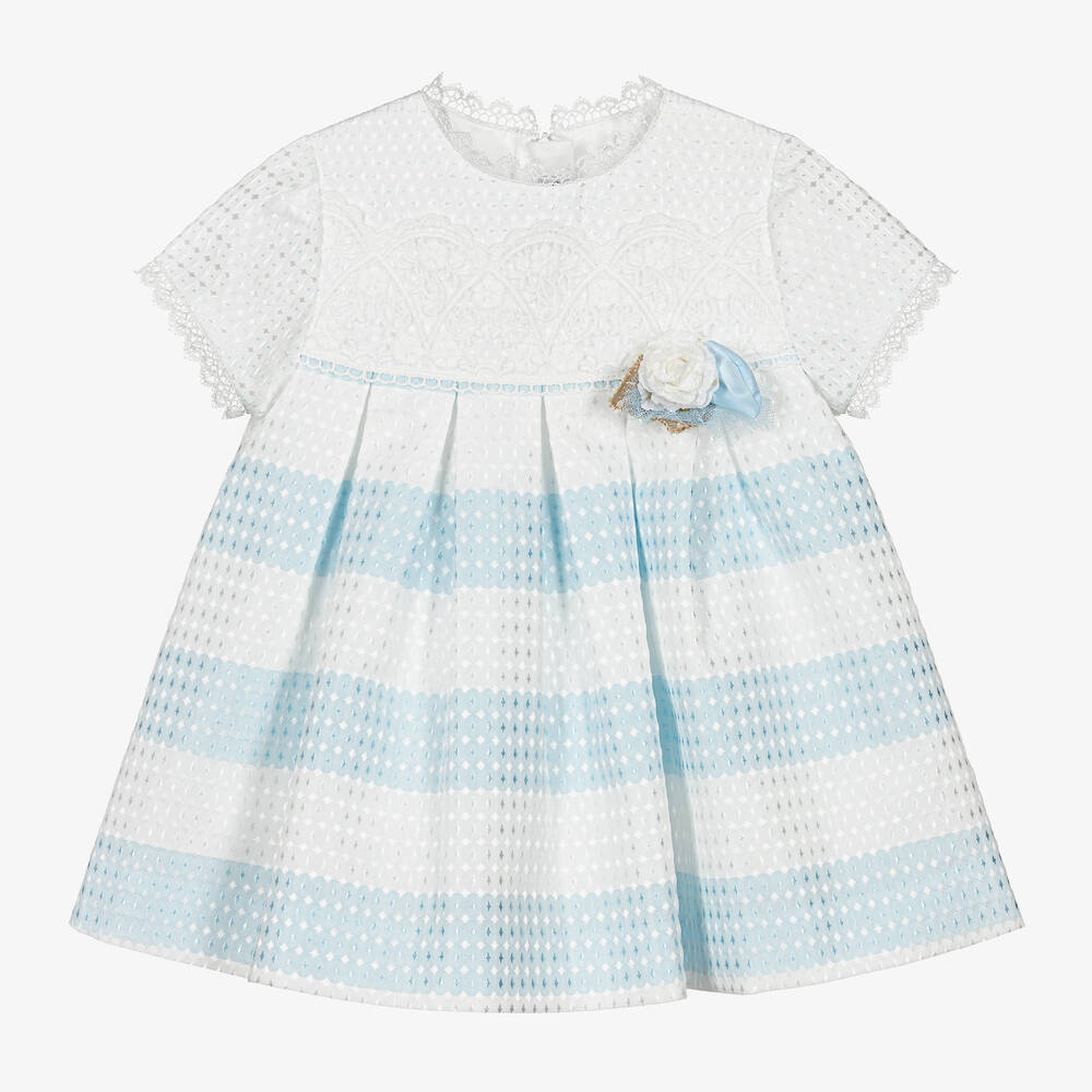 Miranda - Baby Girls White & Blue Stripe Dress | Childrensalon