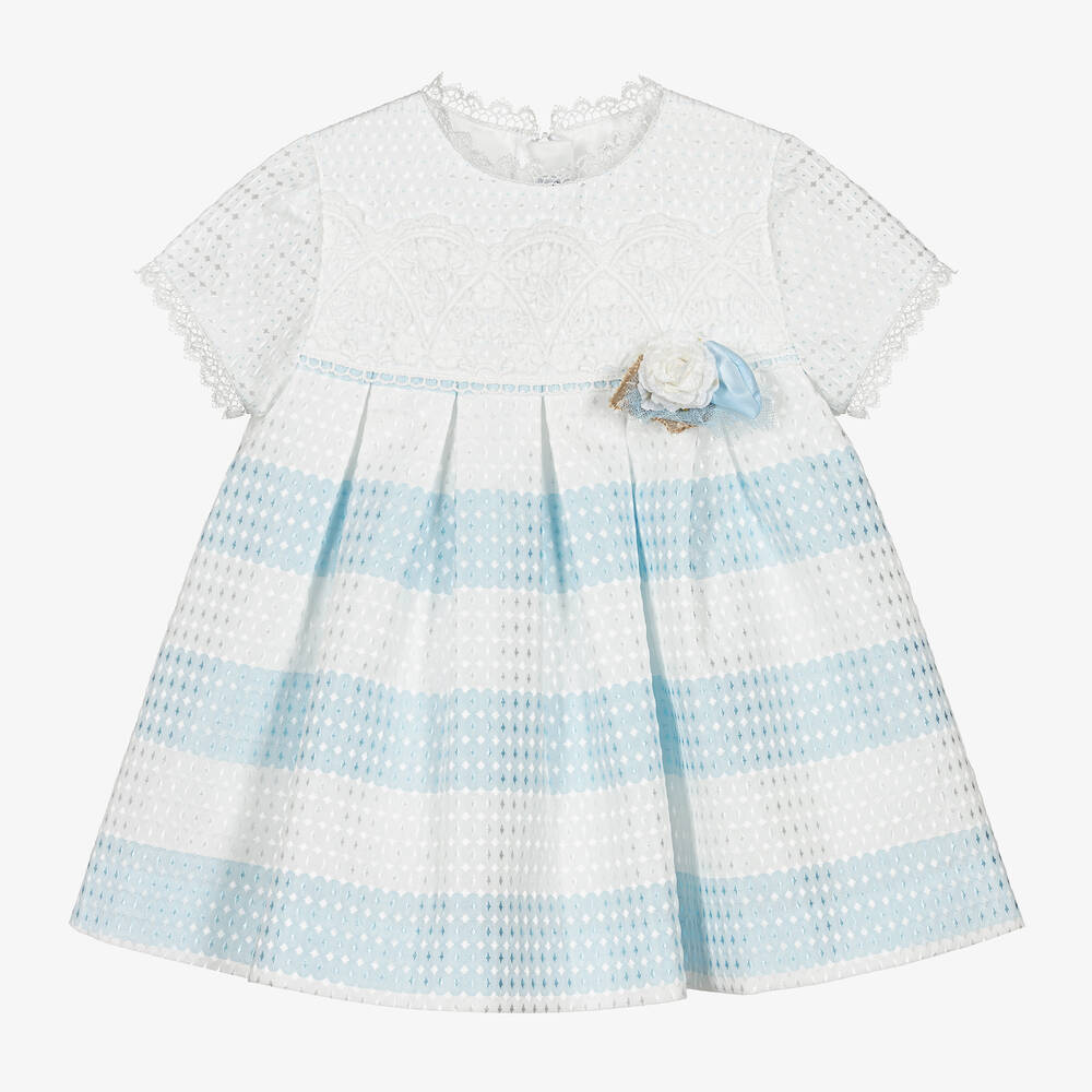 Miranda-Baby Girls White & Blue Stripe Dress | Childrensalon Outlet