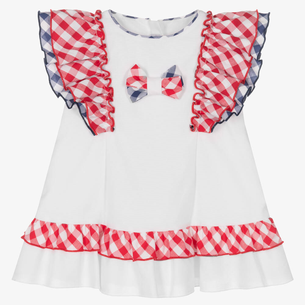 Miranda - Baby Girls White Cotton Gingham Dress | Childrensalon