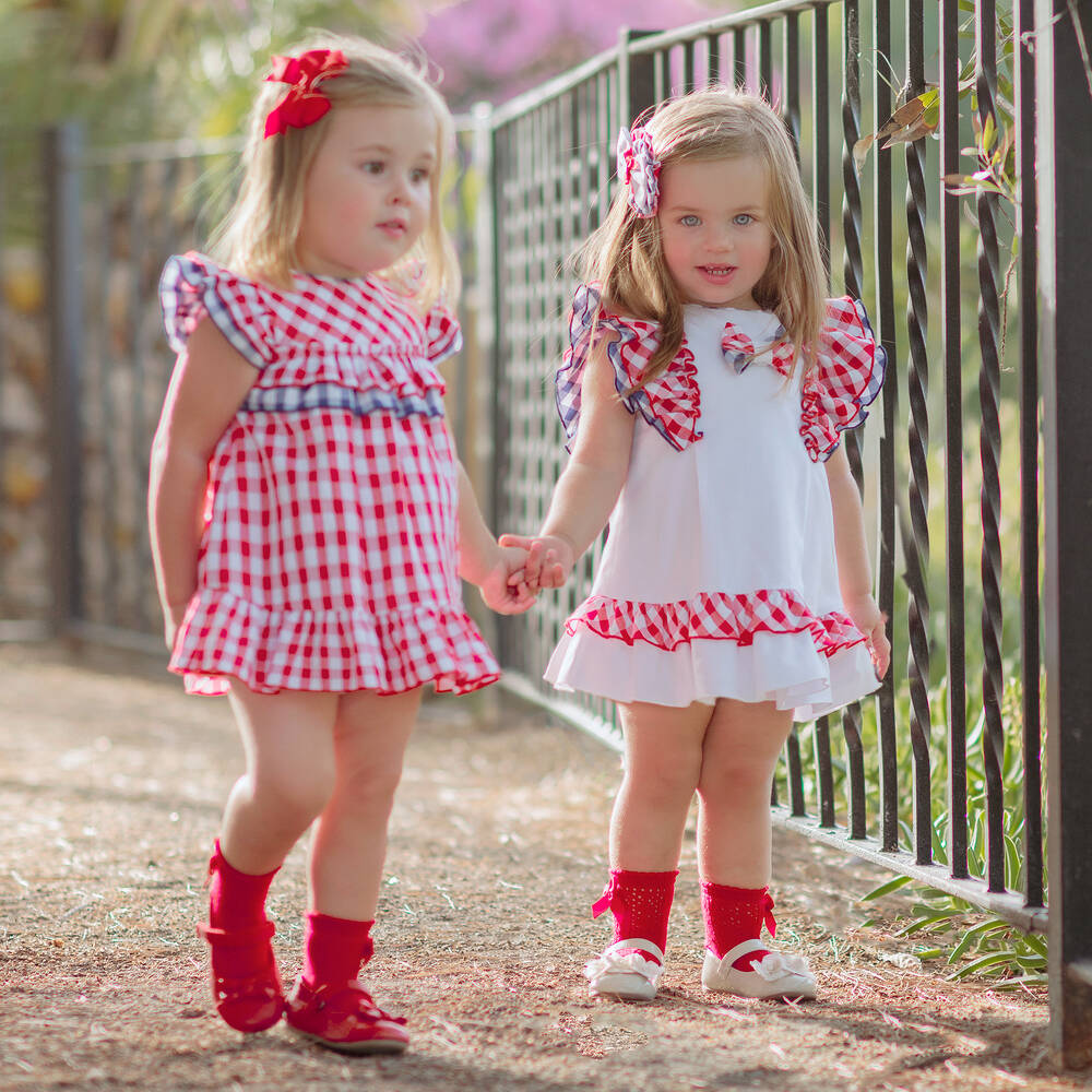 Miranda-Baby Girls White Cotton Gingham Dress | Childrensalon Outlet