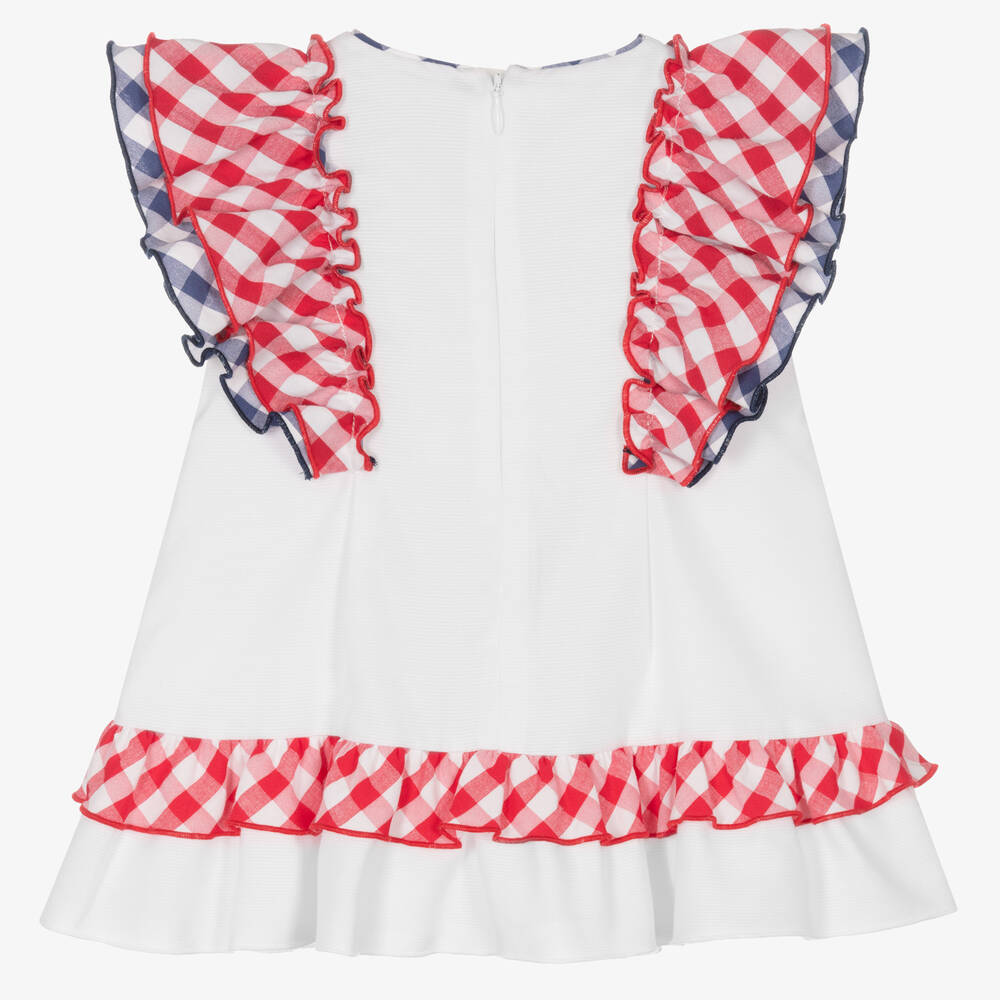 Miranda-Baby Girls White Cotton Gingham Dress | Childrensalon Outlet