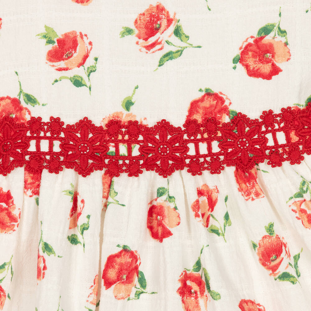 Miranda-Baby Girls White Cotton Rose Print Dress | Childrensalon Outlet