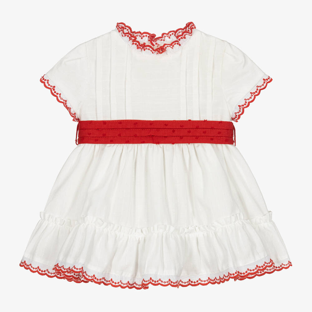Miranda - Baby Girls White & Red Cotton Dress | Childrensalon
