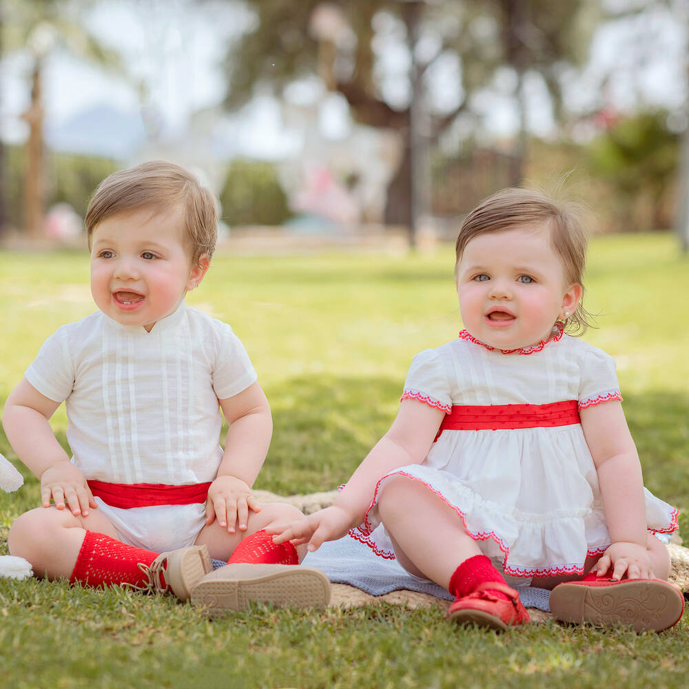 Miranda Baby Girls White Red Cotton Dress Childrensalon Outlet