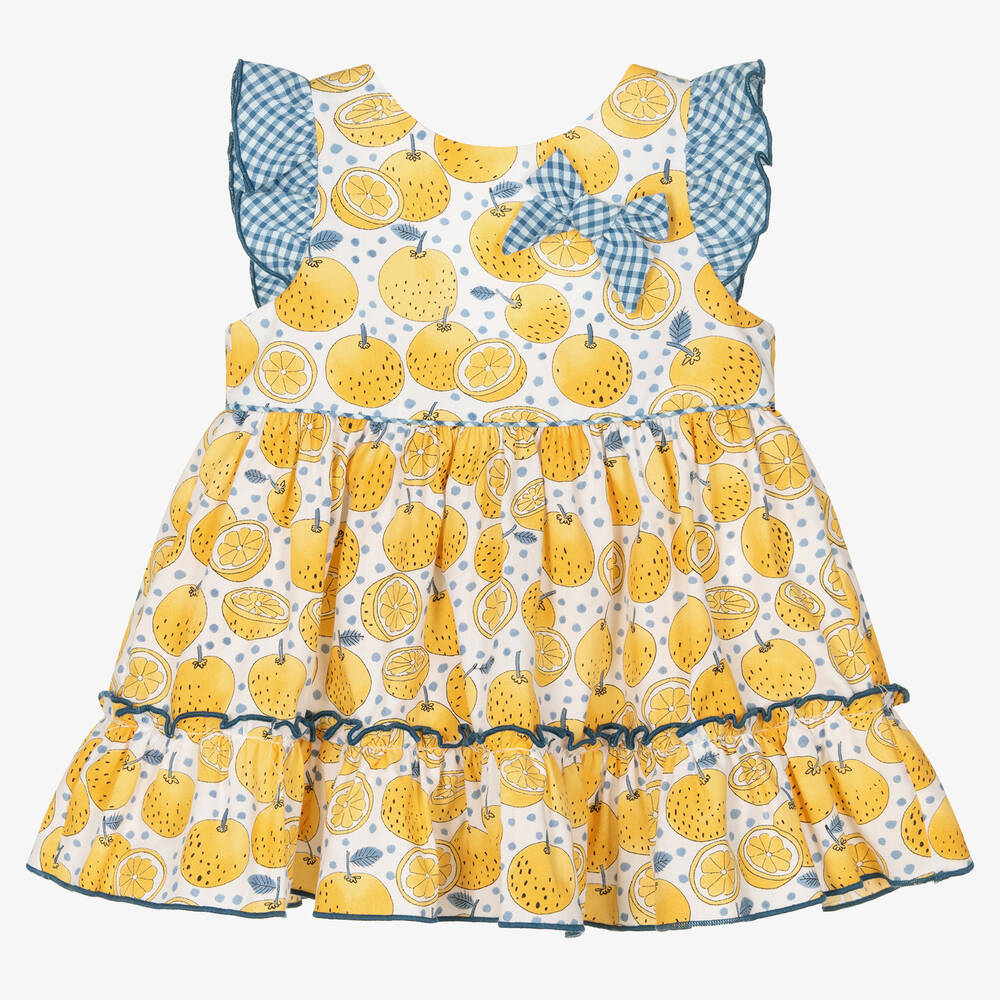 Miranda - Baby Girls Yellow Lemon Print Dress | Childrensalon