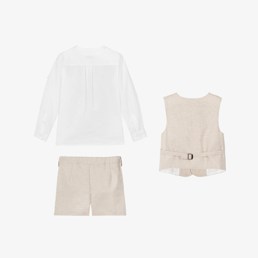 Miranda-Beige Shirt Short Waistcoat Set | Childrensalon Outlet