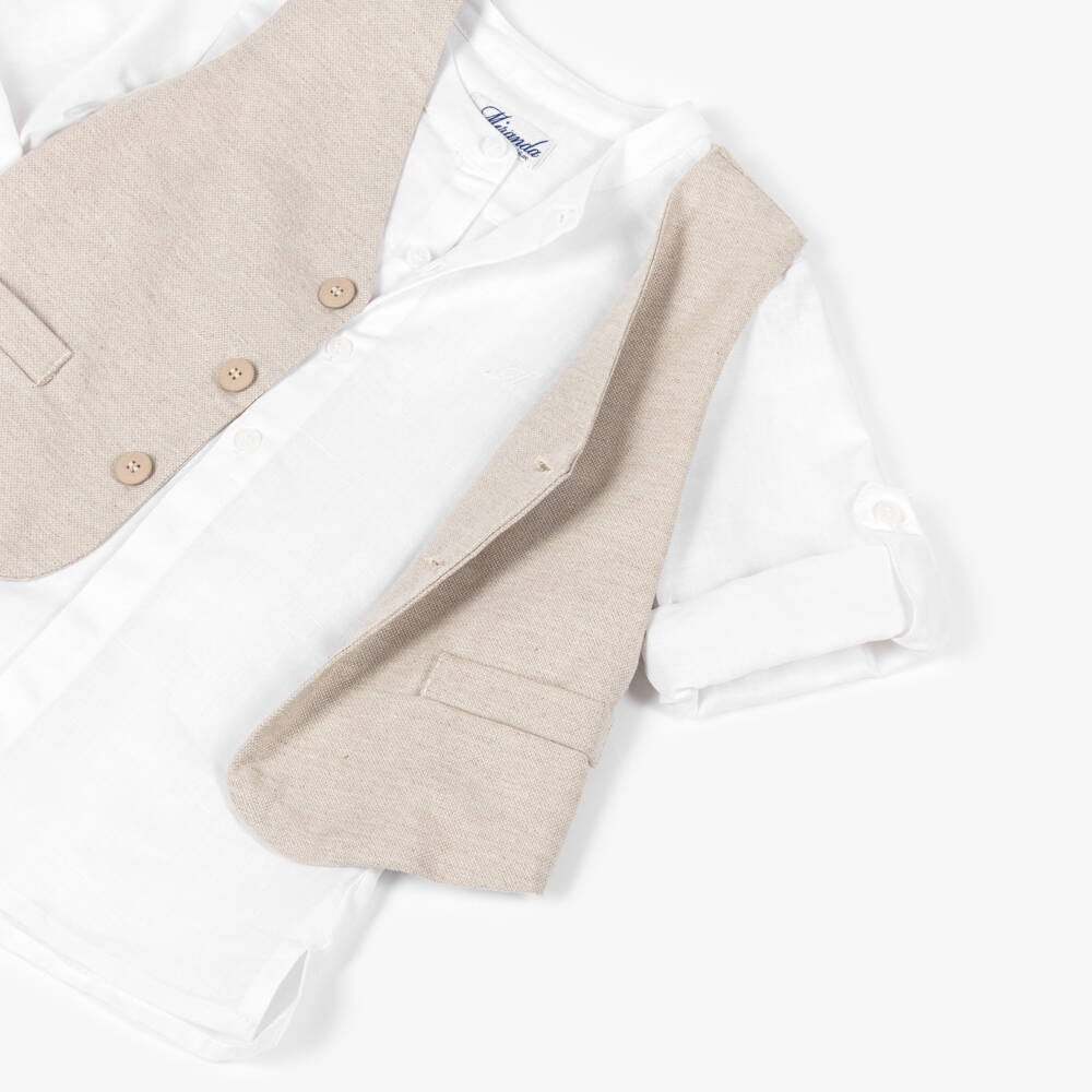 Miranda-Beige Shirt Short Waistcoat Set | Childrensalon Outlet