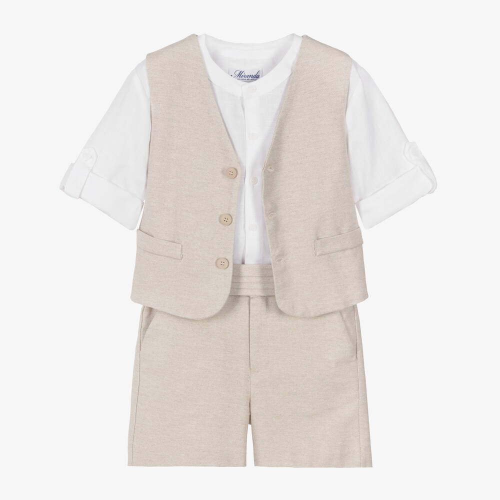 Miranda-Beige Shirt Short Waistcoat Set | Childrensalon Outlet