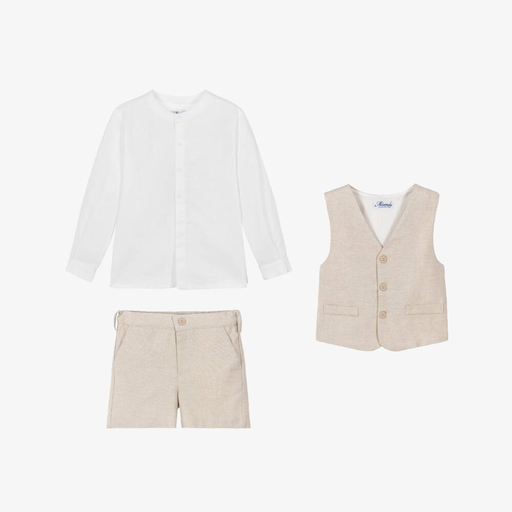 Miranda-Beige Shirt Short Waistcoat Set | Childrensalon Outlet