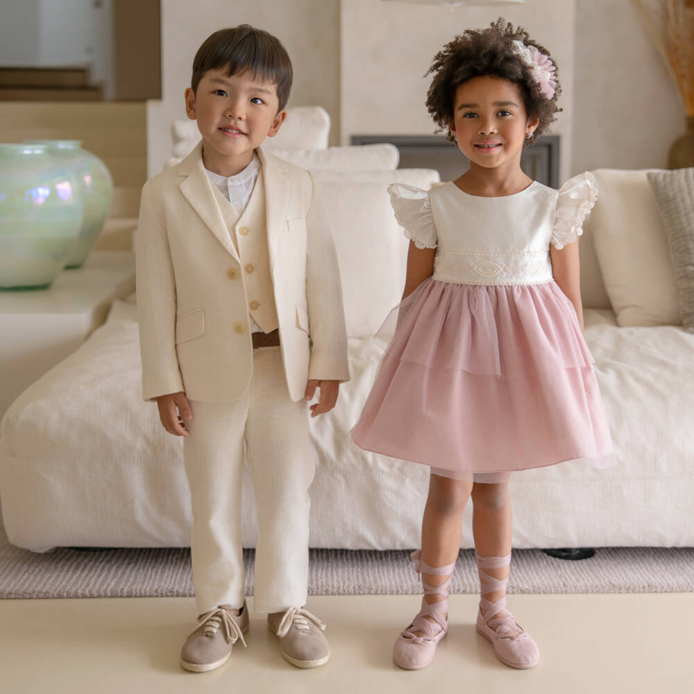 Miranda-Beige Shirt Trouser Waistcoat Set | Childrensalon Outlet