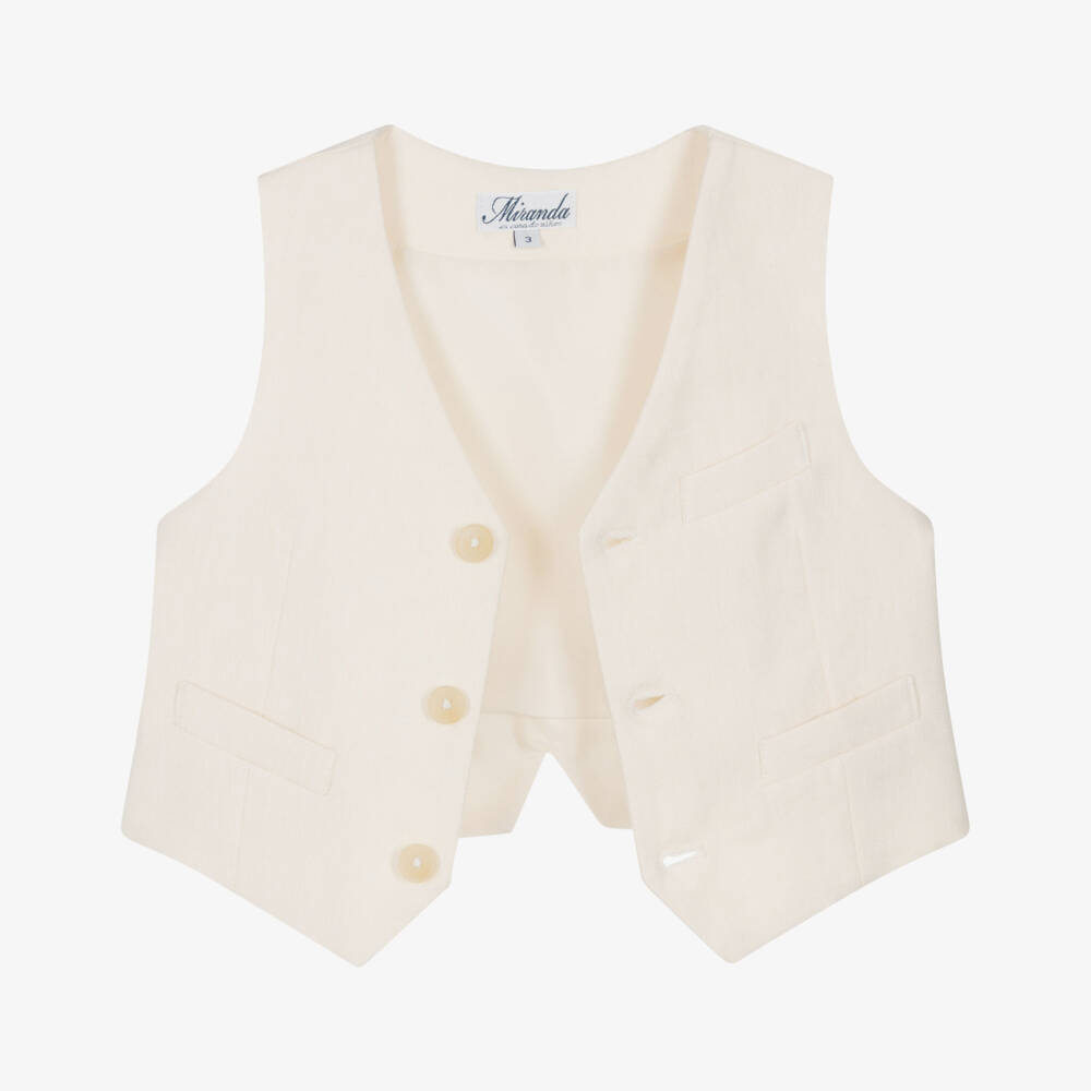 Miranda-Beige Shirt Trouser Waistcoat Set | Childrensalon Outlet