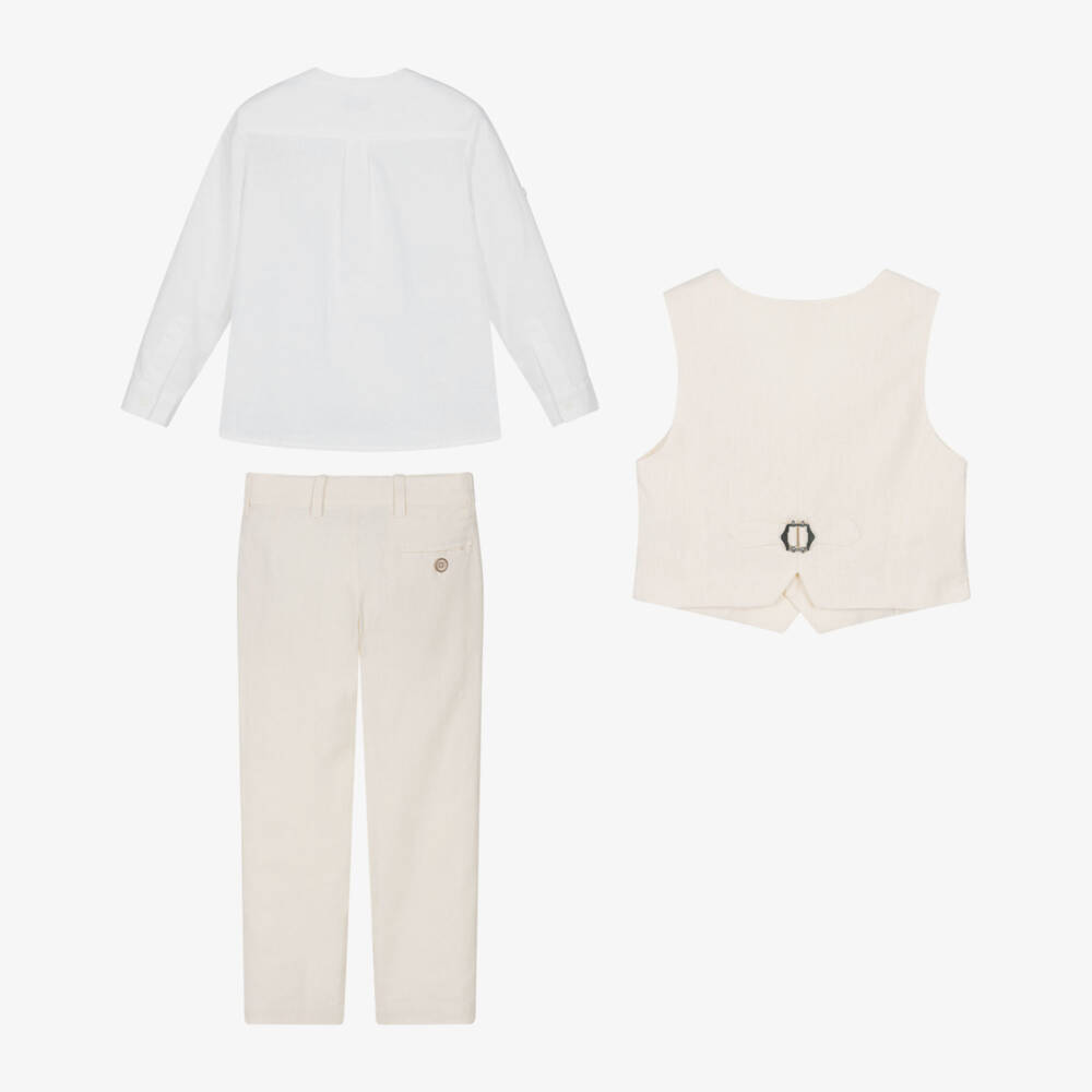 Miranda-Beige Shirt Trouser Waistcoat Set | Childrensalon Outlet