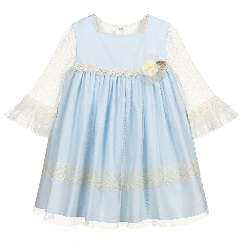 Miranda - Blue Cotton Tulle Dress  | Childrensalon