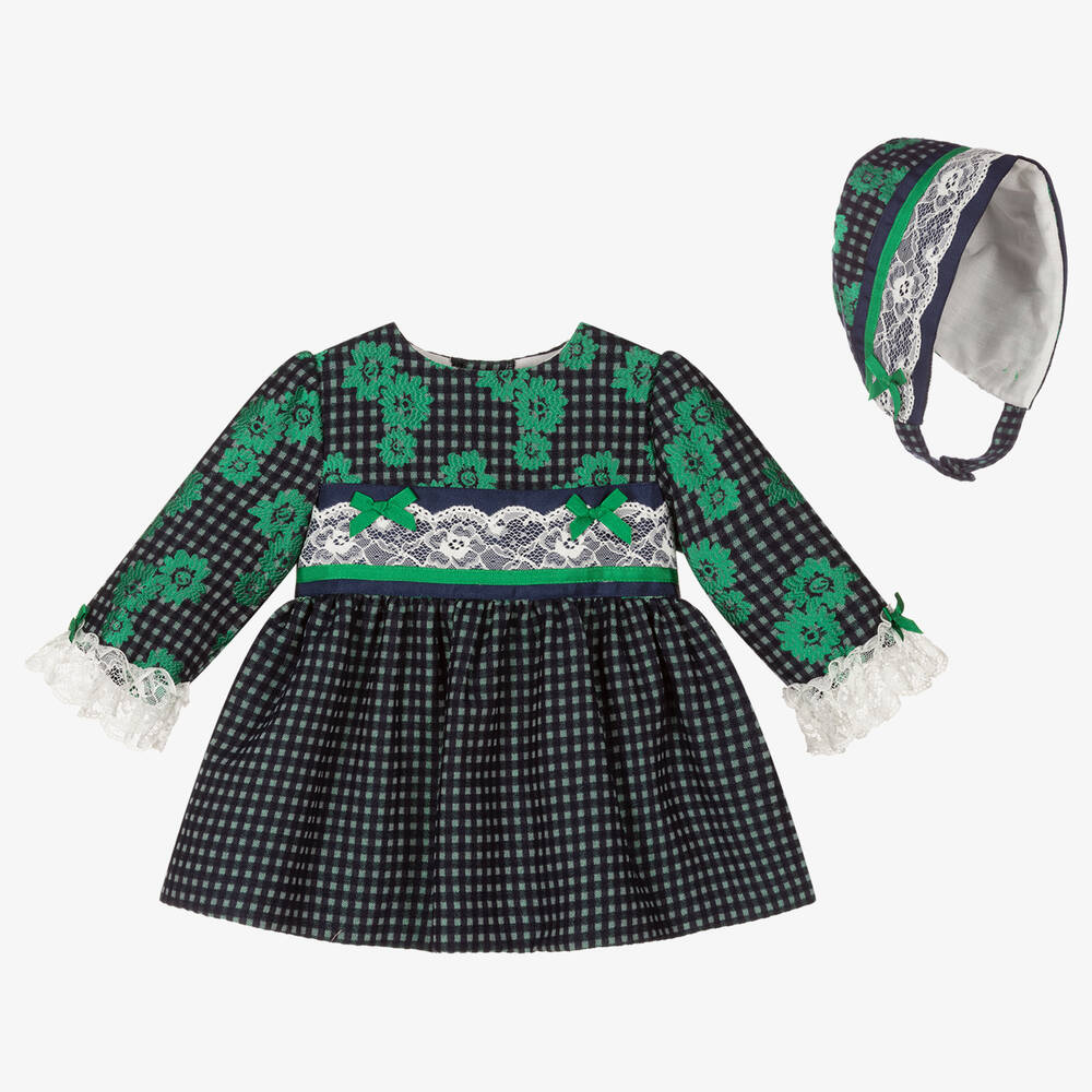 Miranda - طقم فستان أطفال بناتي لون كحلي وأخضر | Childrensalon