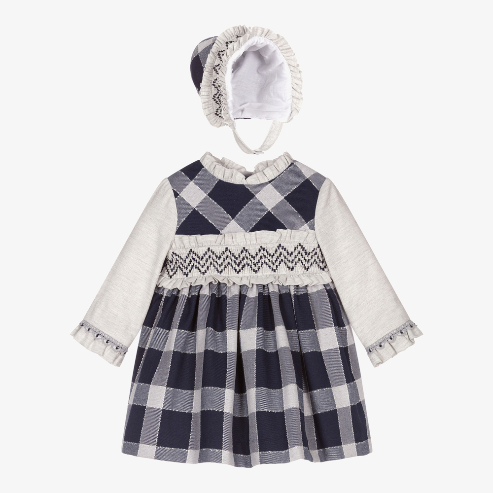 Miranda - Сине-серый комплект с платьем в клетку | Childrensalon