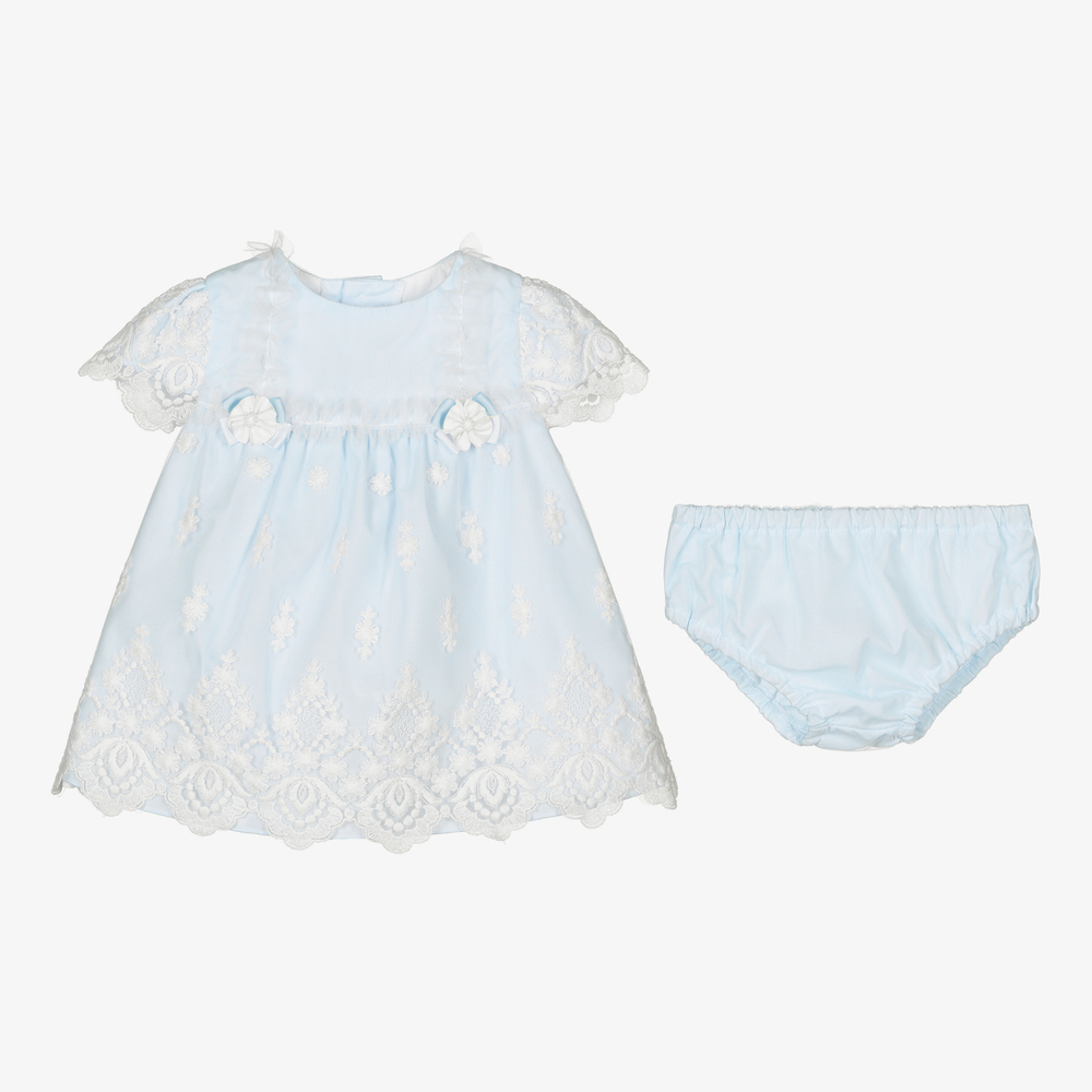 ميراندا-طقم فستان قطن بوبلين لون أزرق للمولودات | Childrensalon Outlet