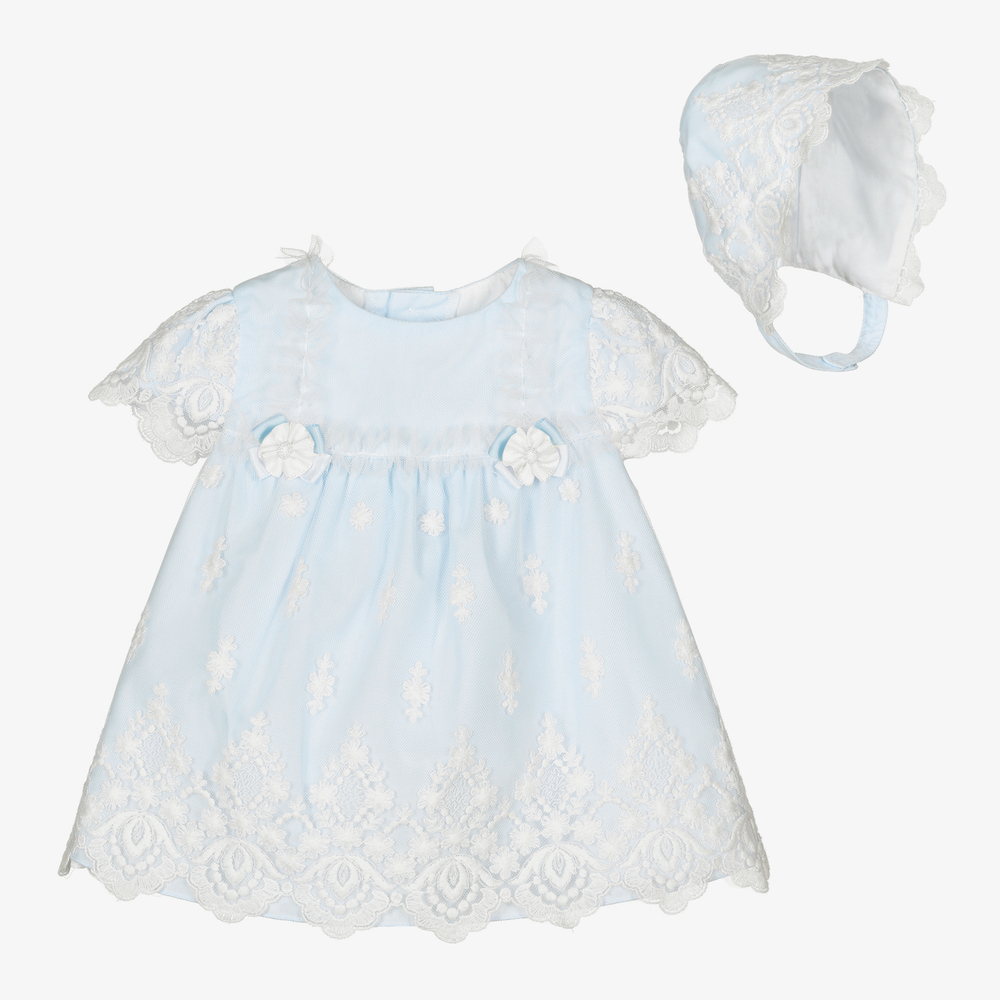 Miranda - Blaues Babykleid-Set mit Spitze | Childrensalon