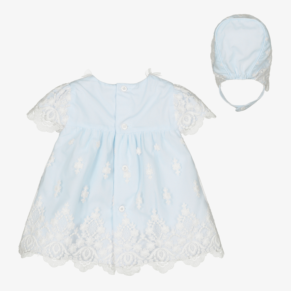 ميراندا-طقم فستان قطن بوبلين لون أزرق للمولودات | Childrensalon Outlet