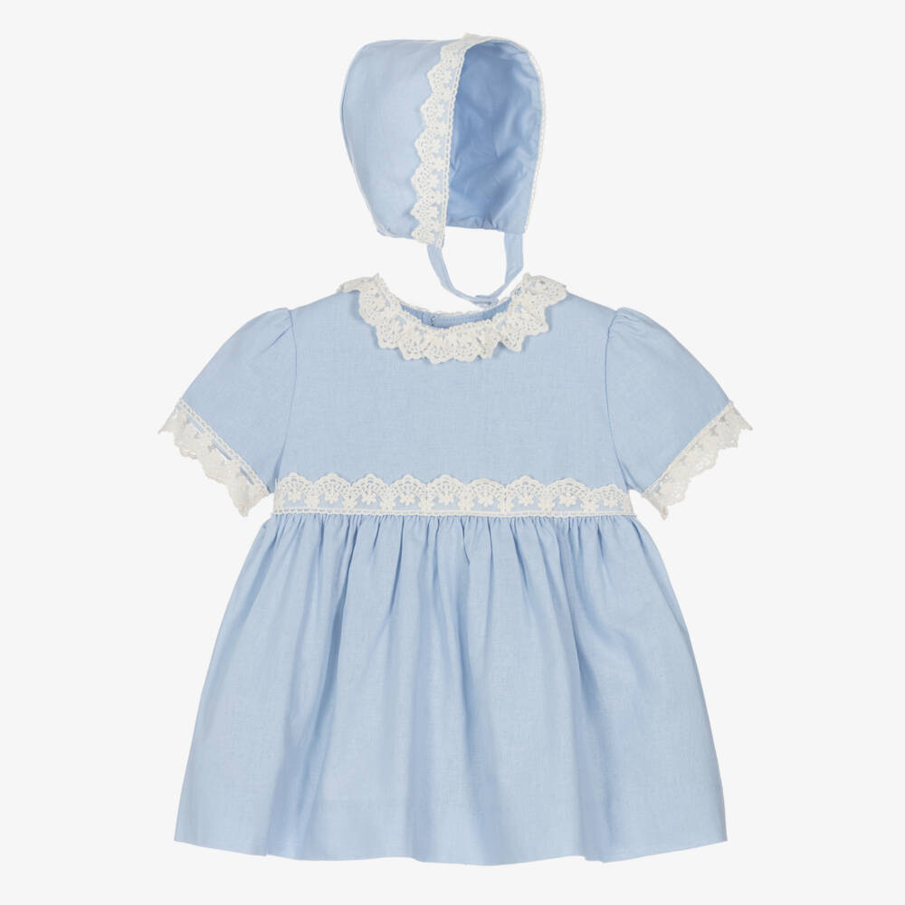 Miranda-طقم فستان دانتيل وكتان أزرق | Childrensalon Outlet