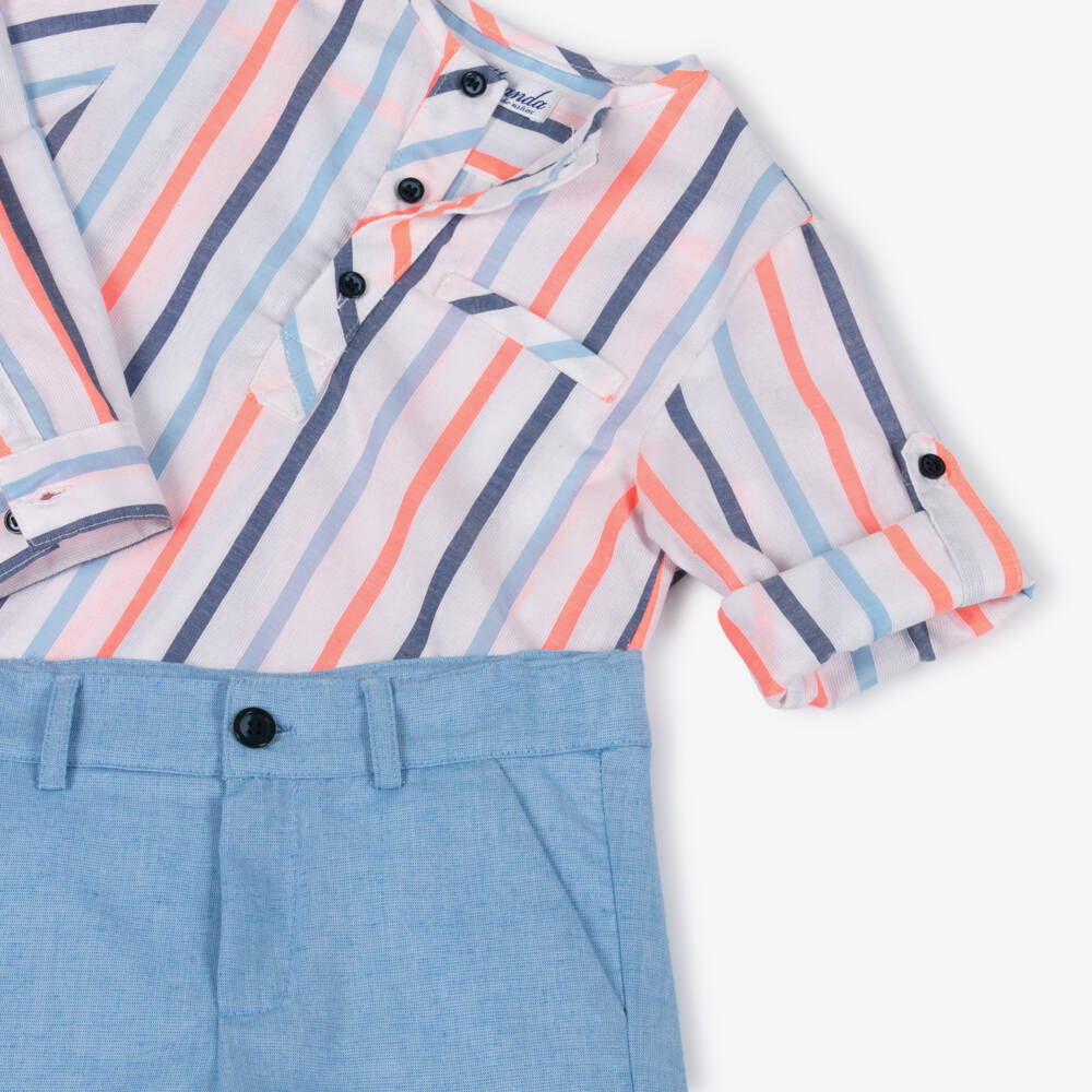 Miranda-Blue Neon Stripe Shirt Short Set | Childrensalon Outlet