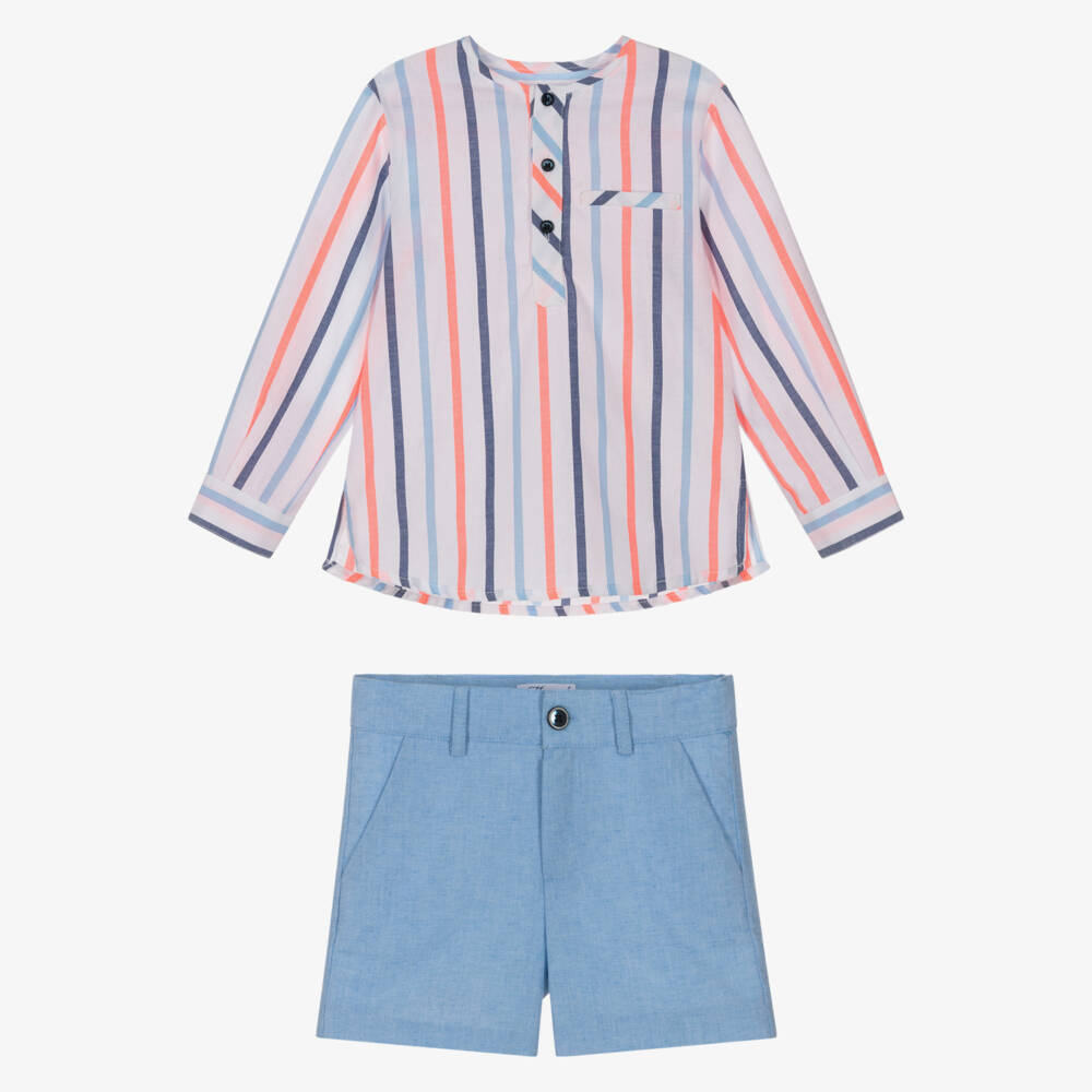 Miranda-Blue Neon Stripe Shirt Short Set | Childrensalon Outlet