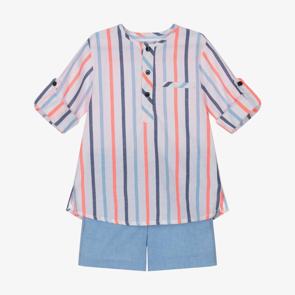 Miranda-Blue Neon Stripe Shirt Short Set | Childrensalon Outlet