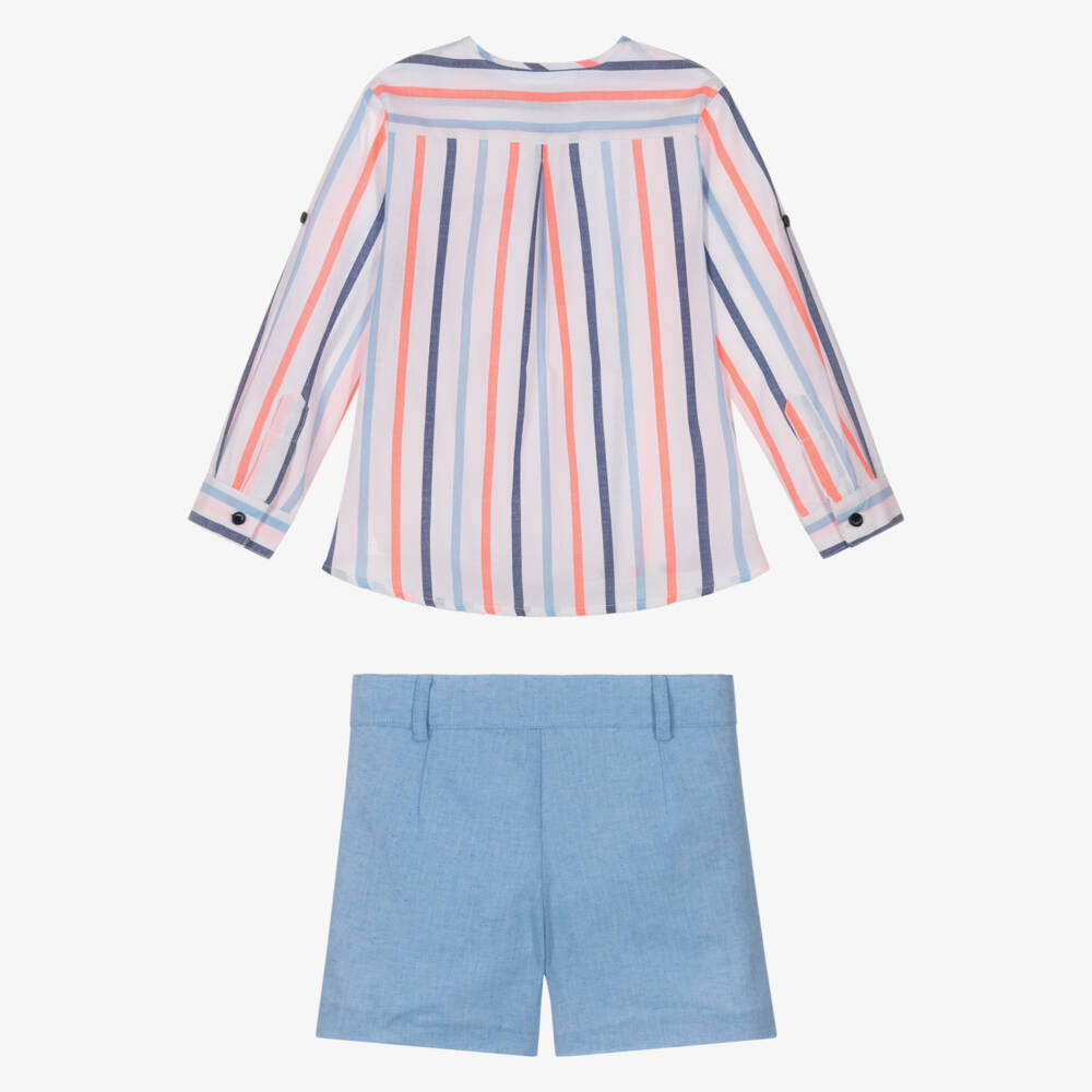 Miranda-Blue Neon Stripe Shirt Short Set | Childrensalon Outlet