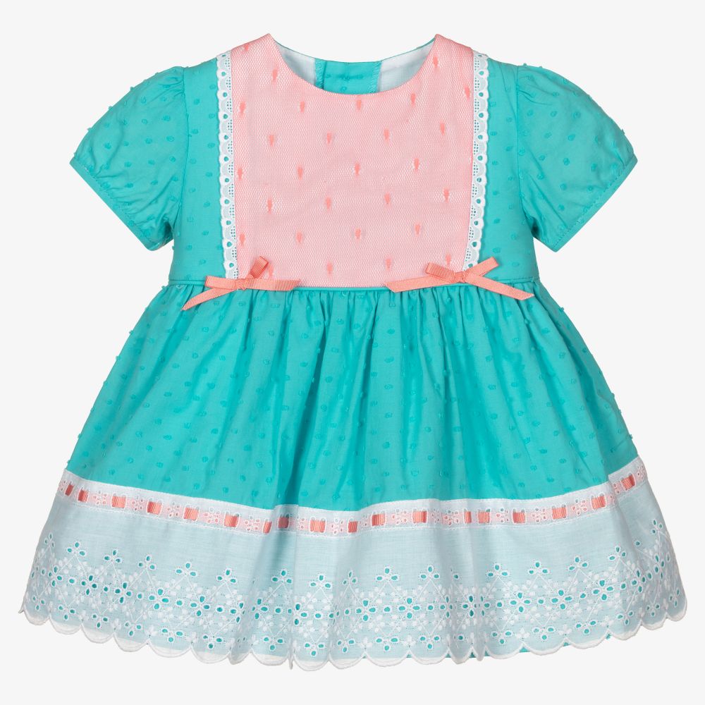 Miranda - Robe bleue et rose à dentelle  | Childrensalon