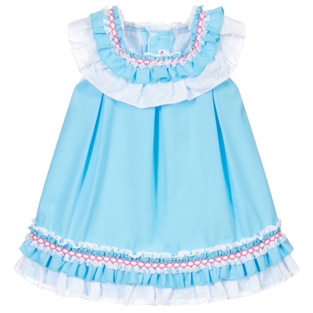 Miranda - Голубое платье с рюшами на воротнике для малышей | Childrensalon
