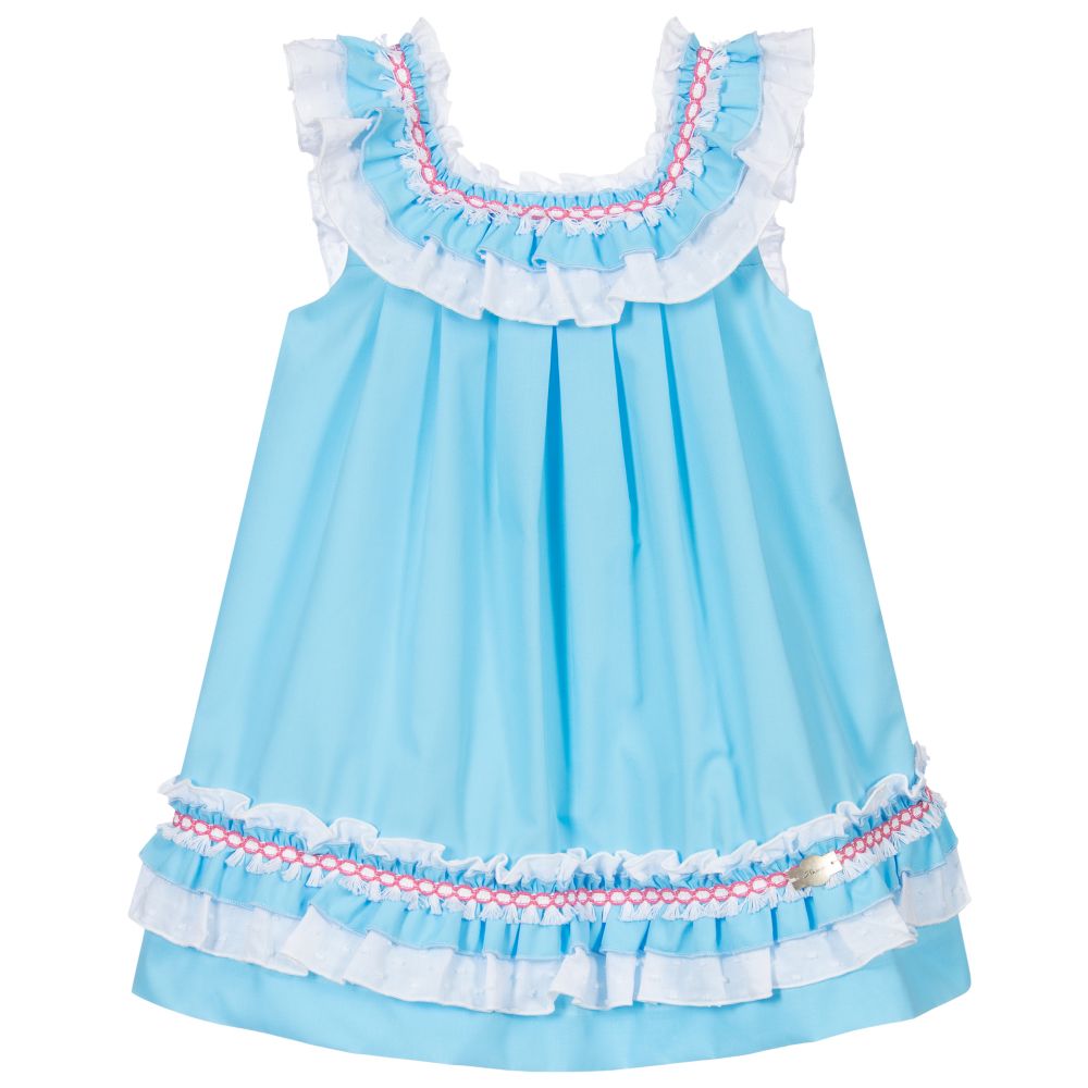 Miranda - Blaues Kleid mit Rüschenkragen | Childrensalon