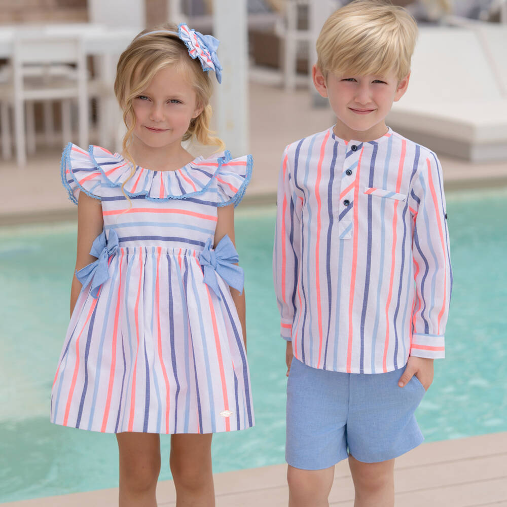 Miranda-Blue Stripe Bows Dress | Childrensalon Outlet