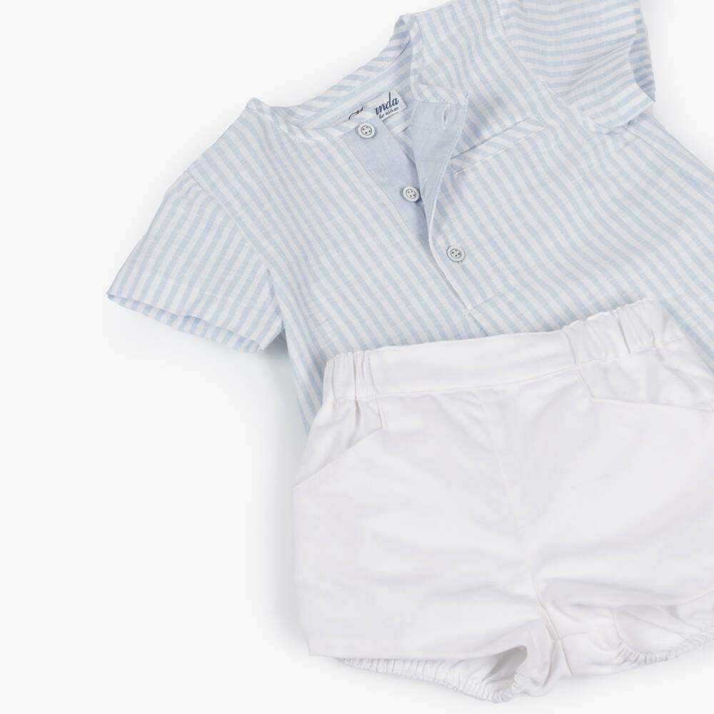 Miranda-Blue Stripe Ss Short Shirt Set | Childrensalon Outlet
