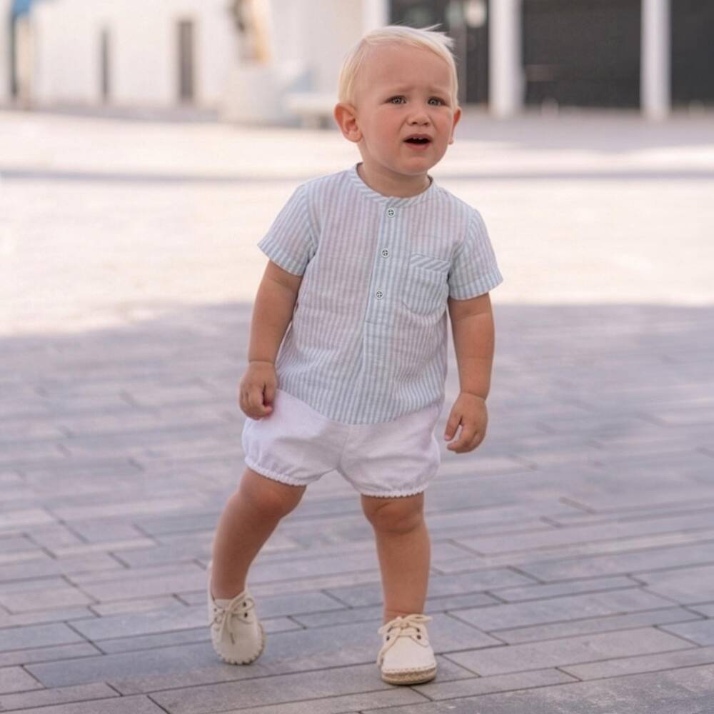 Miranda-Blue Stripe Ss Short Shirt Set | Childrensalon Outlet