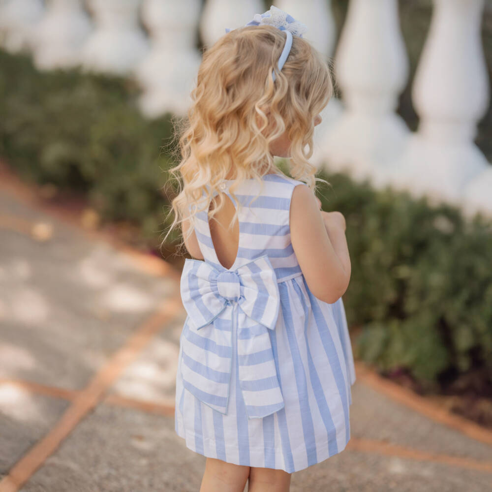 Miranda-Полосатое синее и белое платье для девочек | Childrensalon Outlet