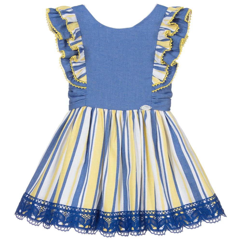 Miranda - Gestreiftes Kleid in Blau und Gelb  | Childrensalon