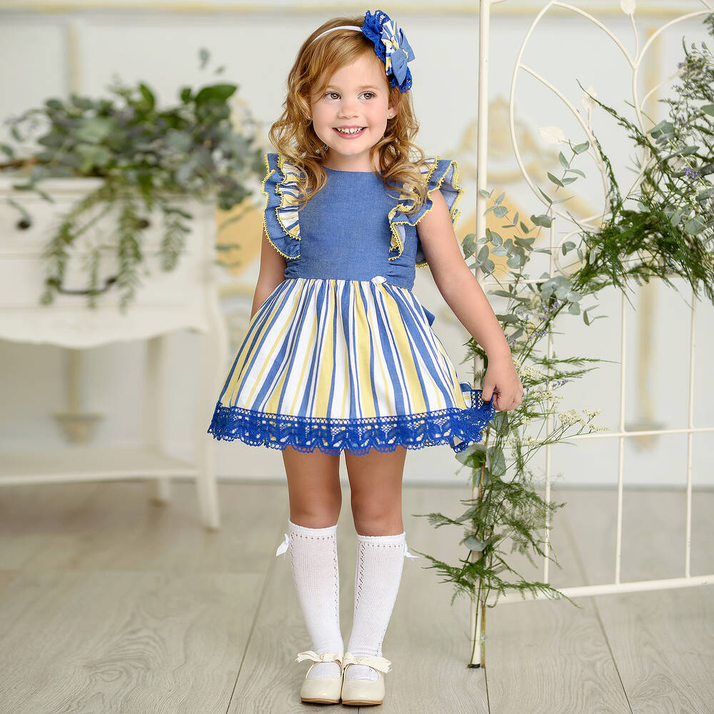 Miranda-Платье в синюю и желтую полоску | Childrensalon Outlet