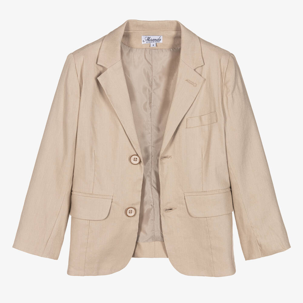 Miranda-Boys Beige Linen & Cotton Shorts Suit | Childrensalon Outlet