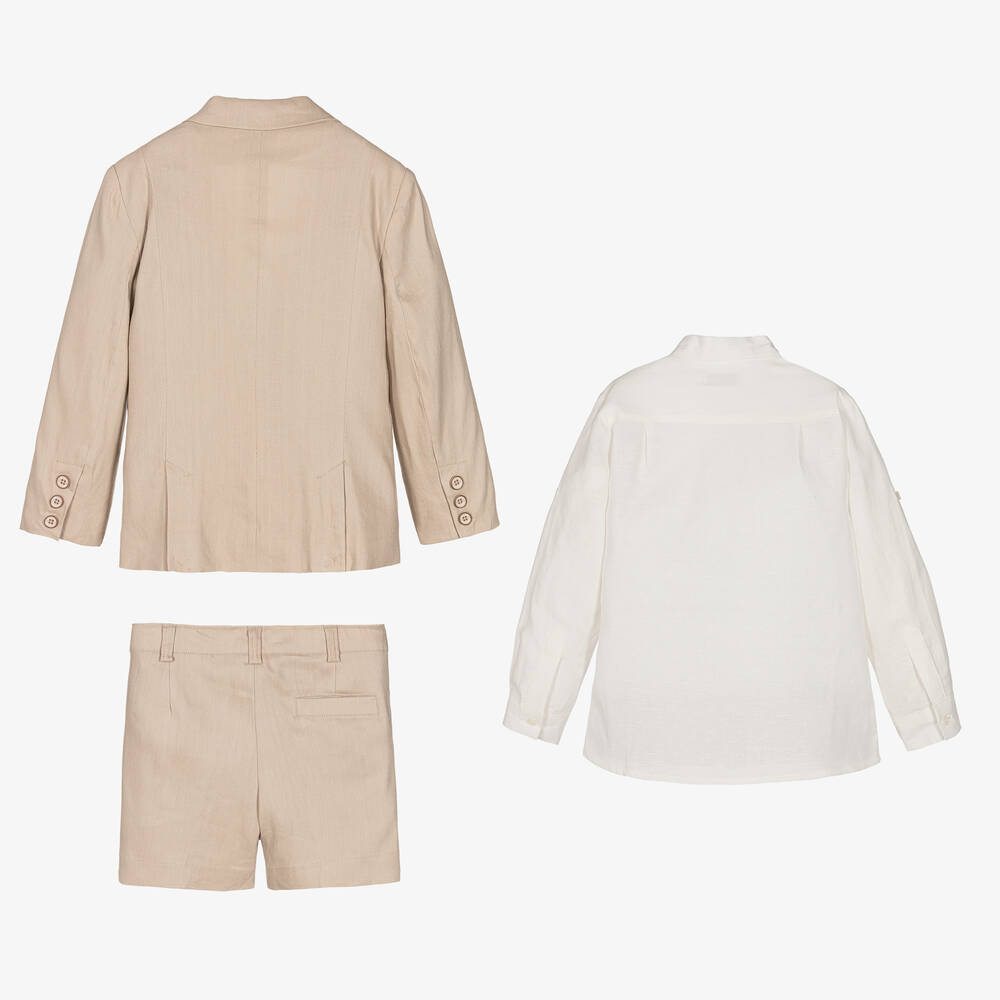 Miranda-Boys Beige Linen & Cotton Shorts Suit | Childrensalon Outlet