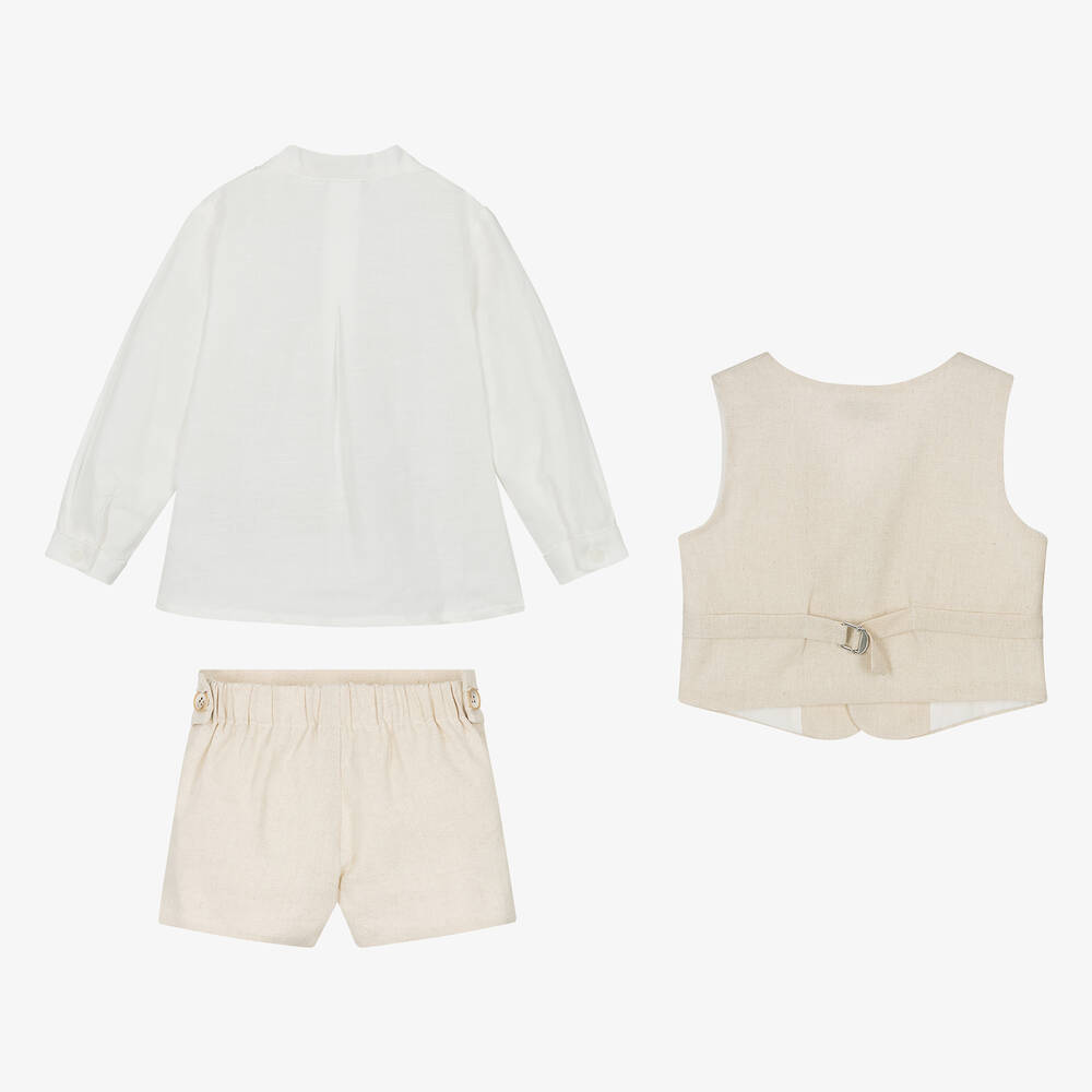 Miranda-Boys Beige Linen Shorts Set | Childrensalon Outlet