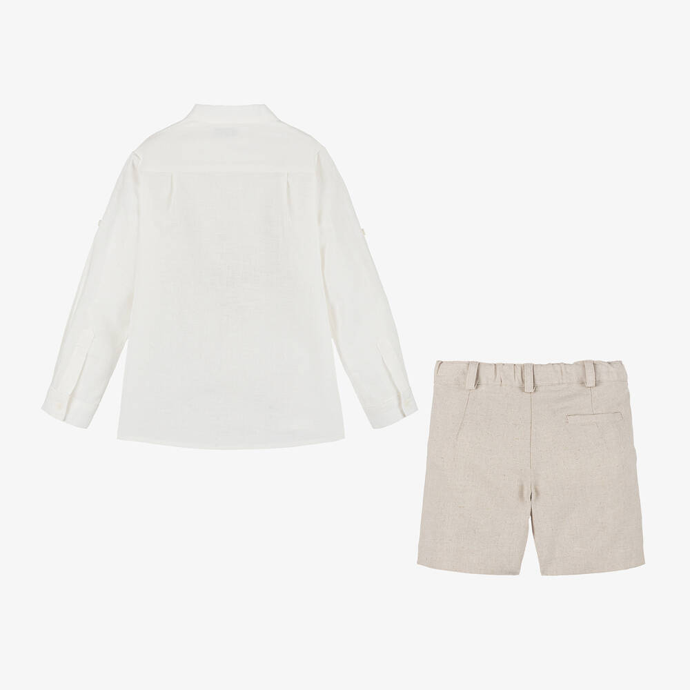Miranda-طقم شورت كتان وفيسكوز لون بيج وعاجي للأولاد | Childrensalon Outlet