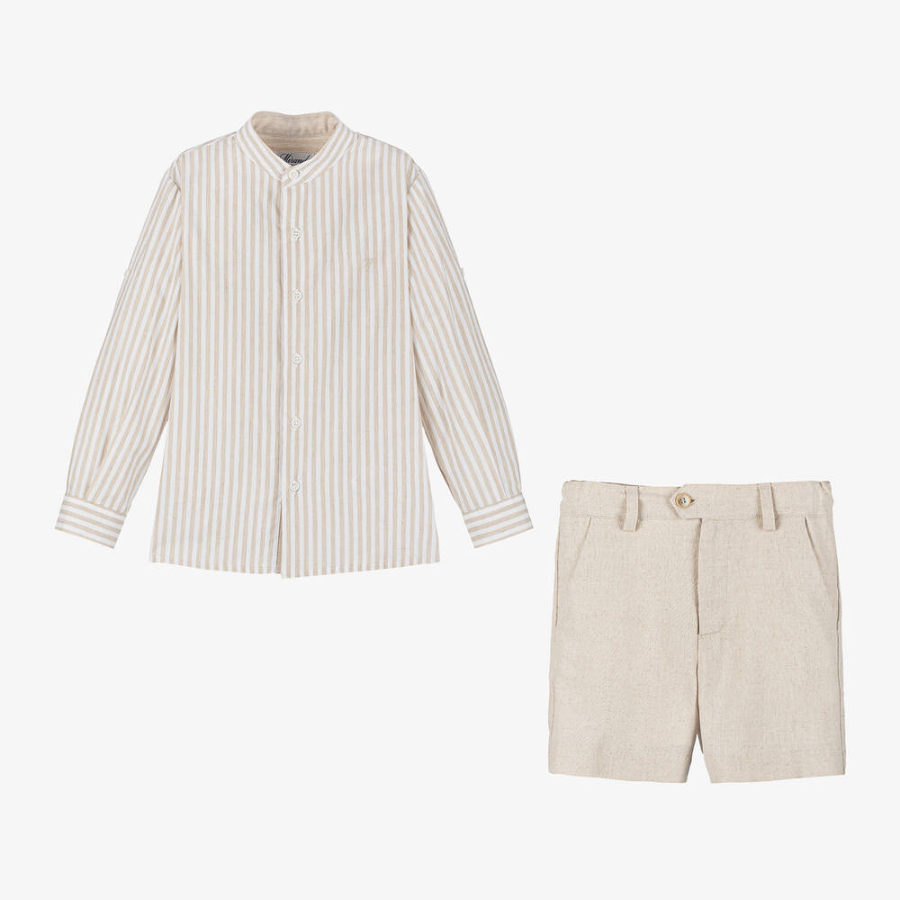 Miranda-طقم شورت كتان وفيسكوز لون بيج وعاجي للأولاد | Childrensalon Outlet