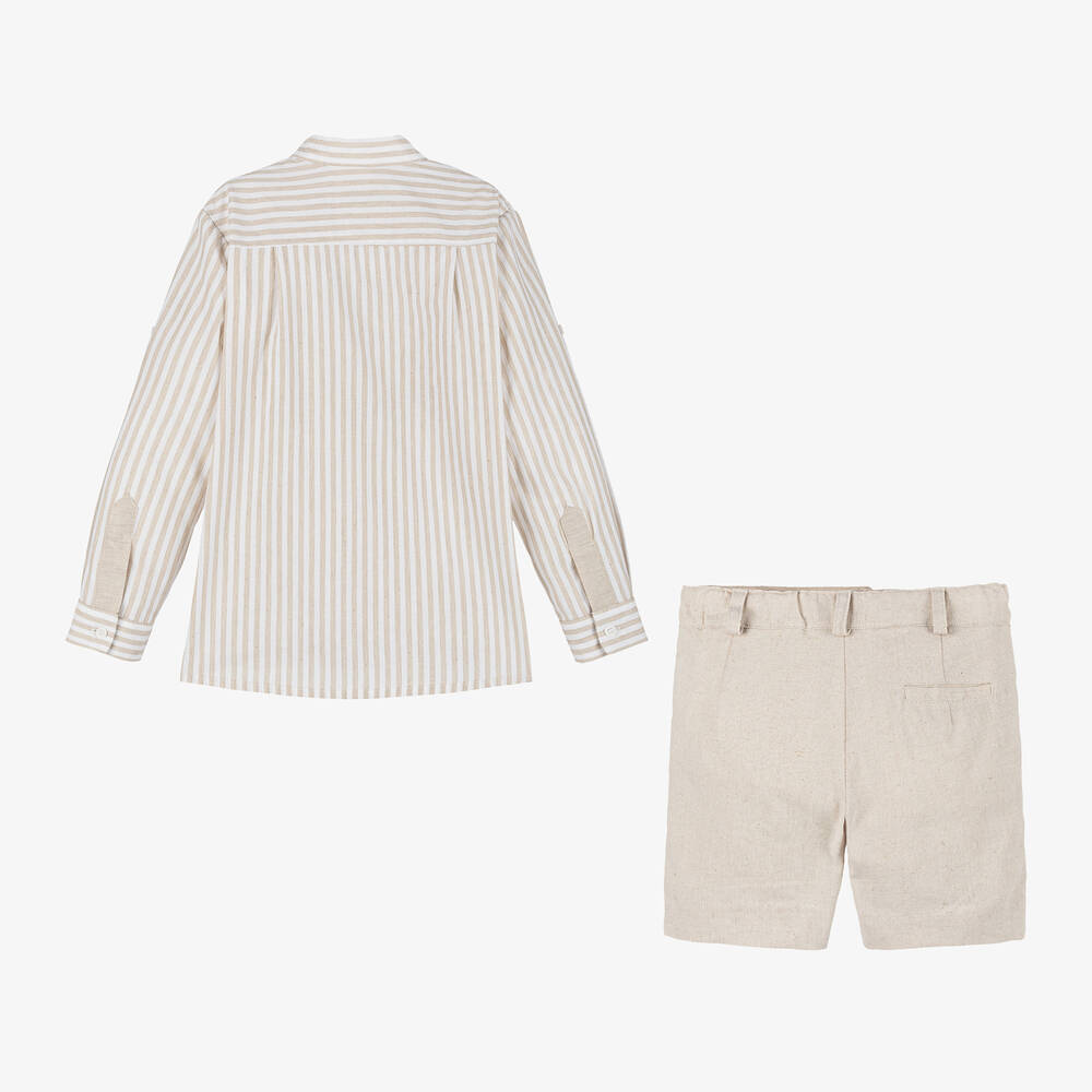Miranda-طقم شورت كتان وفيسكوز لون بيج وعاجي للأولاد | Childrensalon Outlet