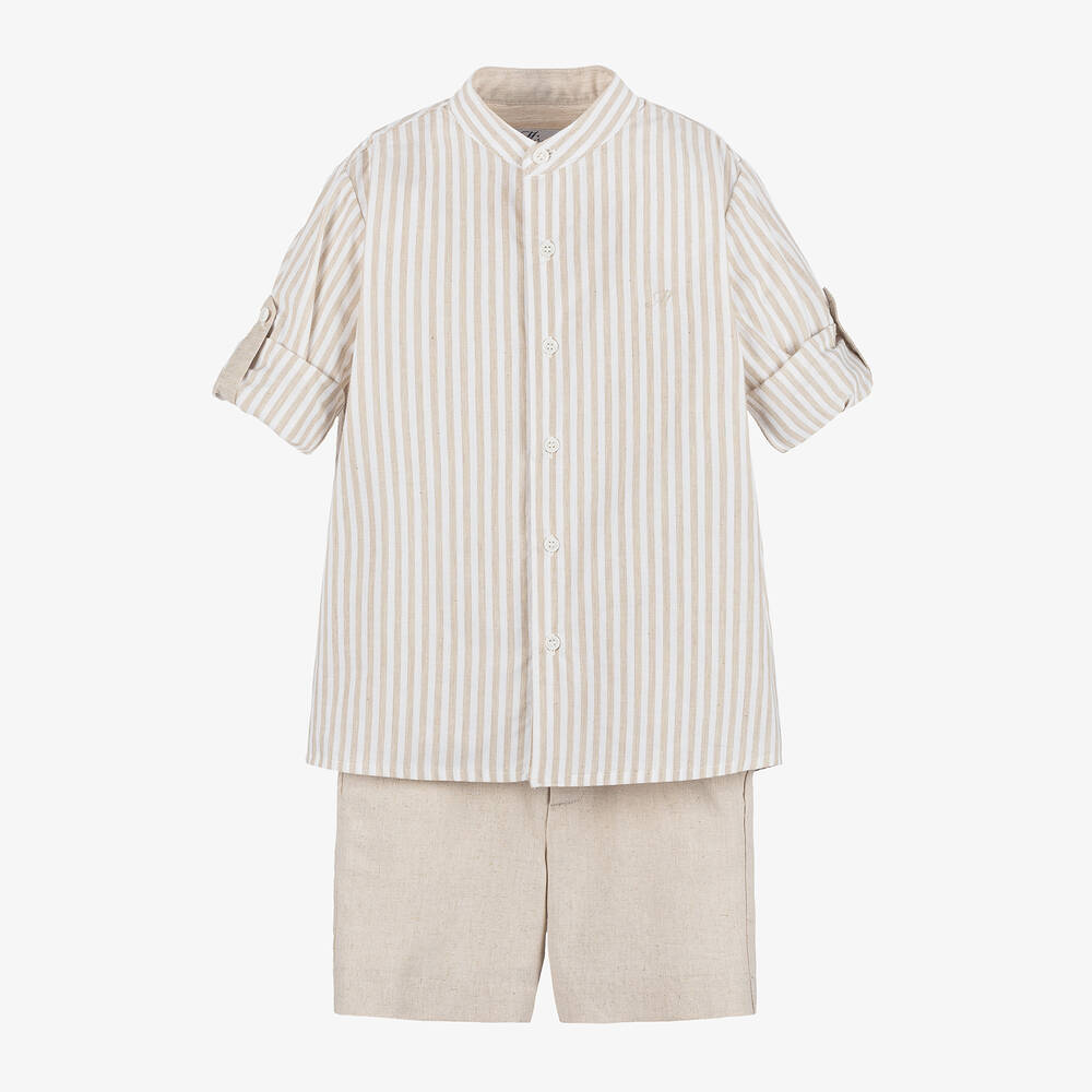 Miranda-Boys Beige Linen & Viscose Shorts Set | Childrensalon Outlet