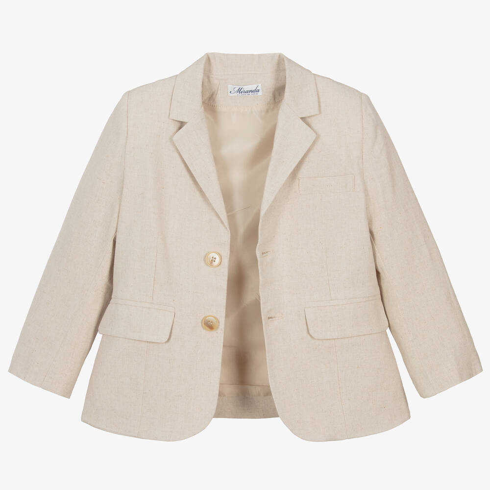 Miranda-Boys Beige Linen & Viscose Shorts Suit | Childrensalon Outlet