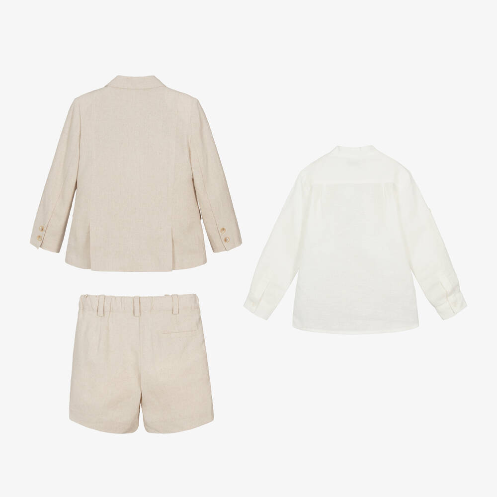 Miranda-Boys Beige Linen & Viscose Shorts Suit | Childrensalon Outlet