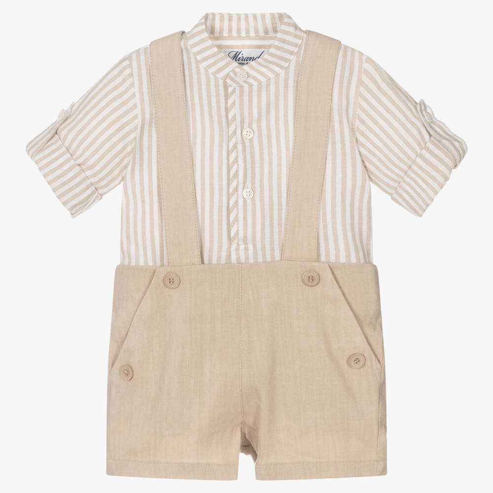 Miranda-Boys Beige Striped Shorts Set | Childrensalon Outlet