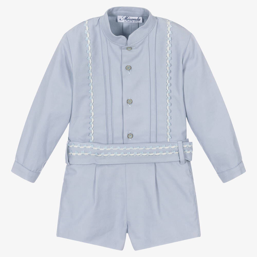 Miranda - Голубая рубашка с кружевом и шорты из хлопка | Childrensalon